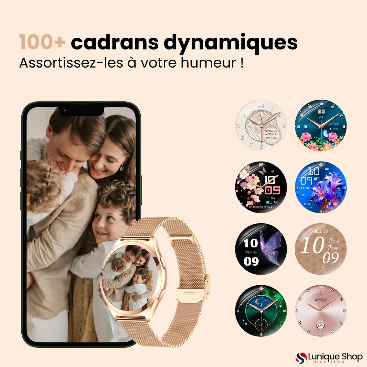 LSWATCH V2 Montre Connectée Femme avec Appel Bluetooth 1.6"- Smartwatch Oxygene Sanguin Tension Fréquence Cardiaque Podomètre Sommeil Météo 2 Bracelets Intelligent iOS Android +100 Sport