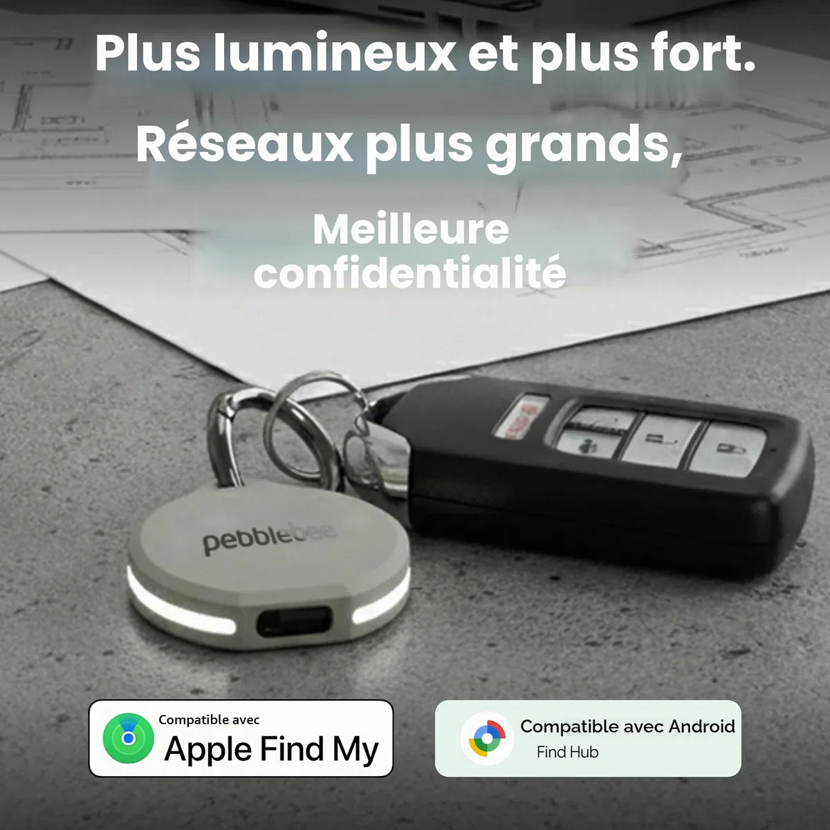 Pebblebee Clip 5 | Étiquette de suivi Bluetooth rechargeable pour clés et sacs | Alternative aux traqueurs Air Tag et Android | Sirène 130 dB, LED stroboscopique lumineux, batterie de 12 mois, mode de