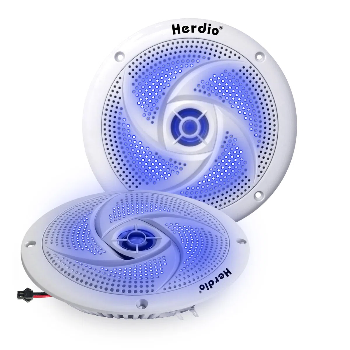 Herdio 6.5 inch 240W Haut-parleurs Marins étanches - 2 Voies résistants aux intempéries avec lumières LED, et Style Mince à Profil Bas pour Bateaux et véhicules récréatifs (Blanc)