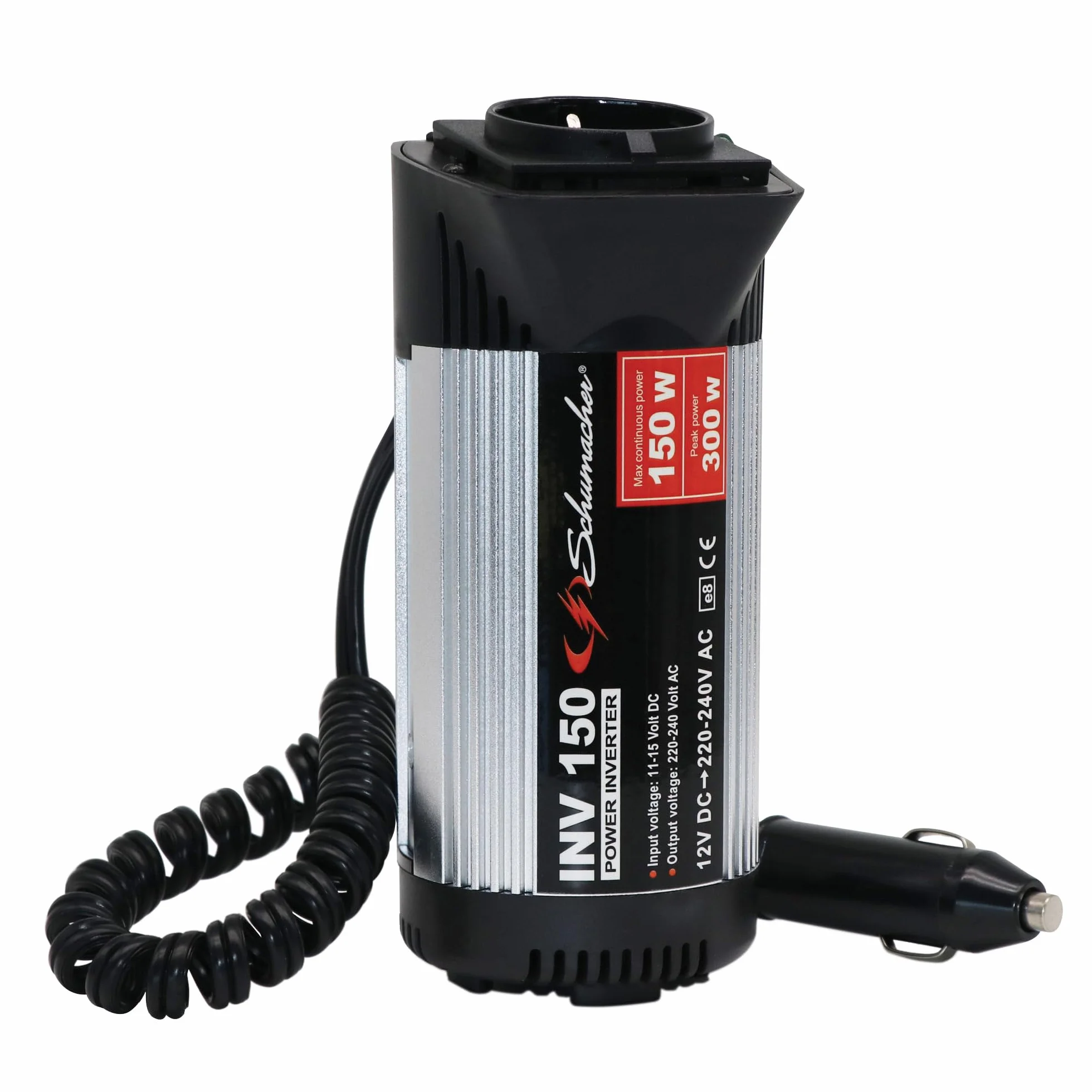 Schumacher Electric INV150 - Convertisseur 300W, 12V à 220V/240V - Onduleur pour Voiture - Prise Allume-Cigare avec Adaptateur de Chargeur Rapide et USB - Chargez Smartphone, Tablette, Ordinateur