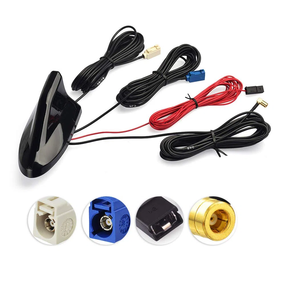 Eightwood Antenne Voiture Antenne Dab Autoradio Dab Splitter Antenne AM/FM SMB Fakra GPS Toit Amplificateur Signal Car Shark Fin Antenne Adaptateur SMB Prise avec Câble RG174 500cm