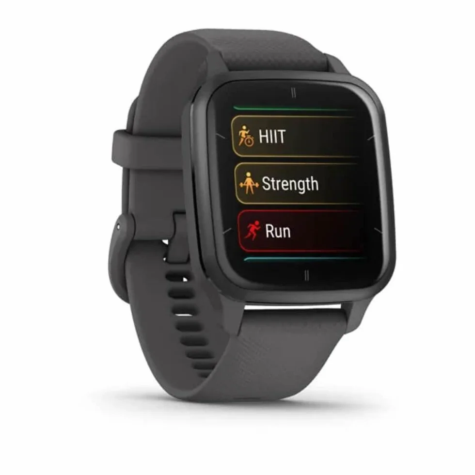 Garmin Venu Sq 2 - Montre connectée GPS Multisports avec écran AMOLED et Suivi santé - Gray avec Bracelet Gris foncé - Boîtier 40 mm Noir