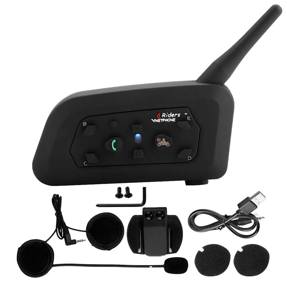 Vnetphone V6-1200 Interphone Bluetooth pour Moto, Intercom Full-Duplex, portée 1200 m, écouteurs sans Fil, capacité 6 passagers