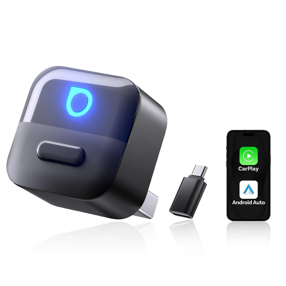 OTTOCAST Mini Pico 2026 Amélioré, Adaptateur sans Fil 2 en 1 CarPlay & Android Auto avec Adaptateur USB-A/C, Changement de Téléphone par Un Bouton, Plug & Play pour Téléphones iOS 10+ & Android 11+