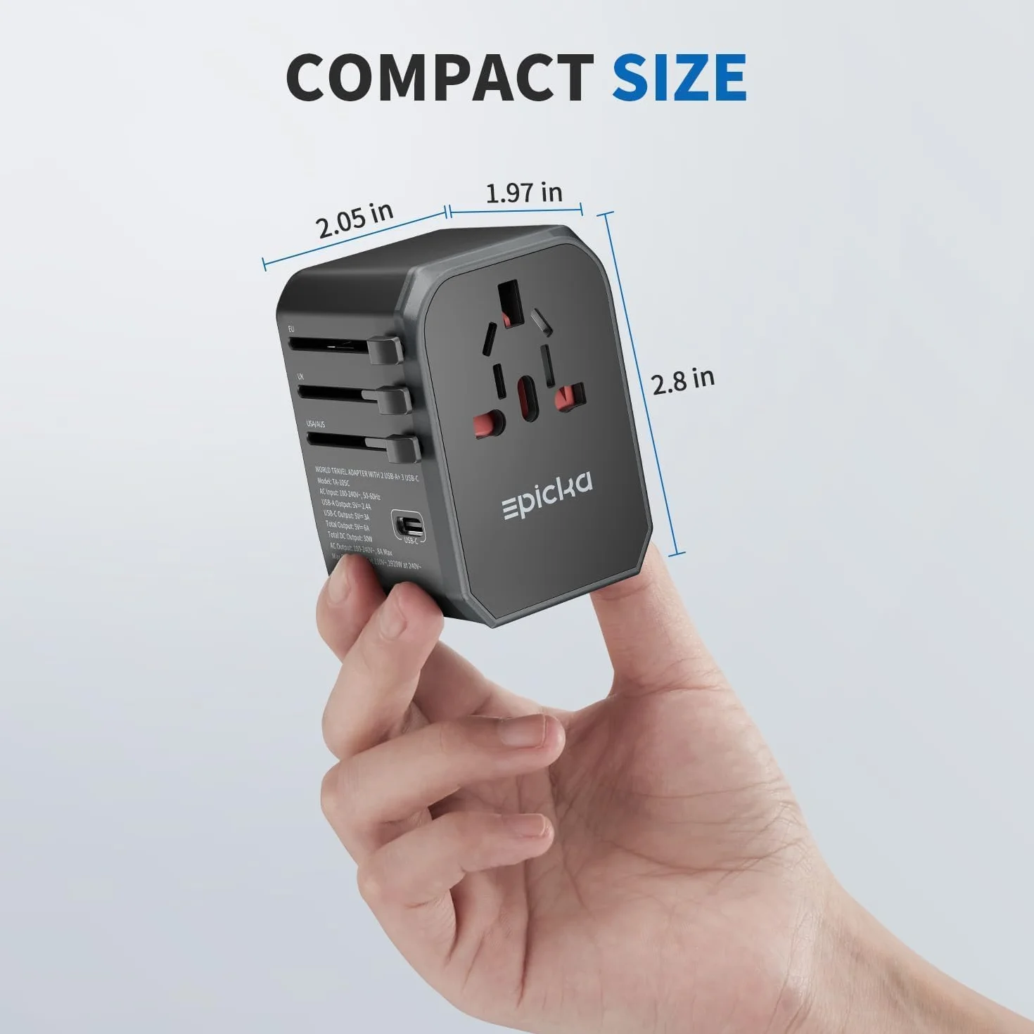 Adaptateur Prise Universelle de Voyage 30W, USB C, International USA Japon Canada UK Francais, Noir