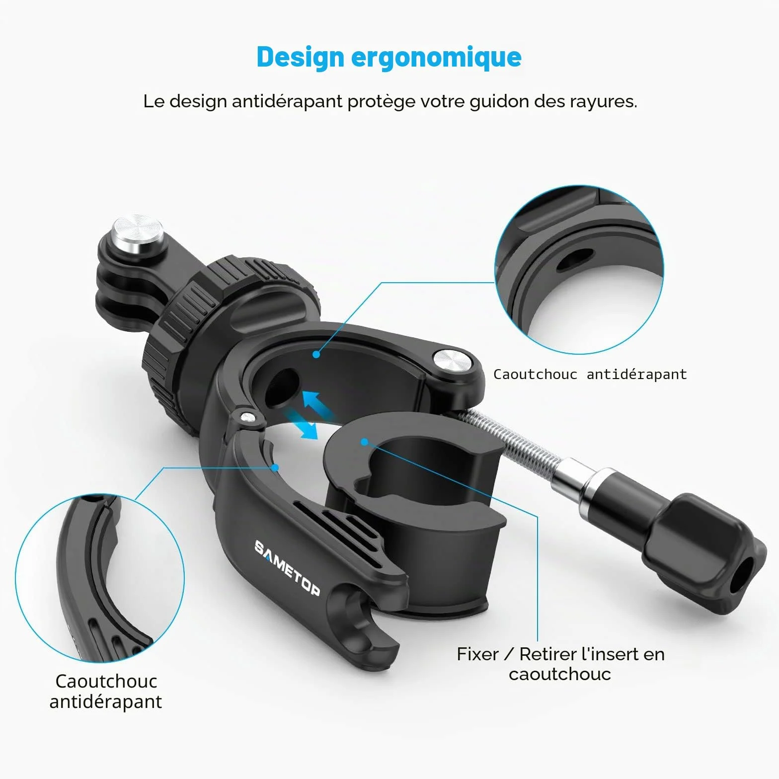 Support de Pince Tube Fixation pour GoPro Hero 13 12 11 10 9 8 7 6 5 Session DJI Caméras d'action - Pivote à 360