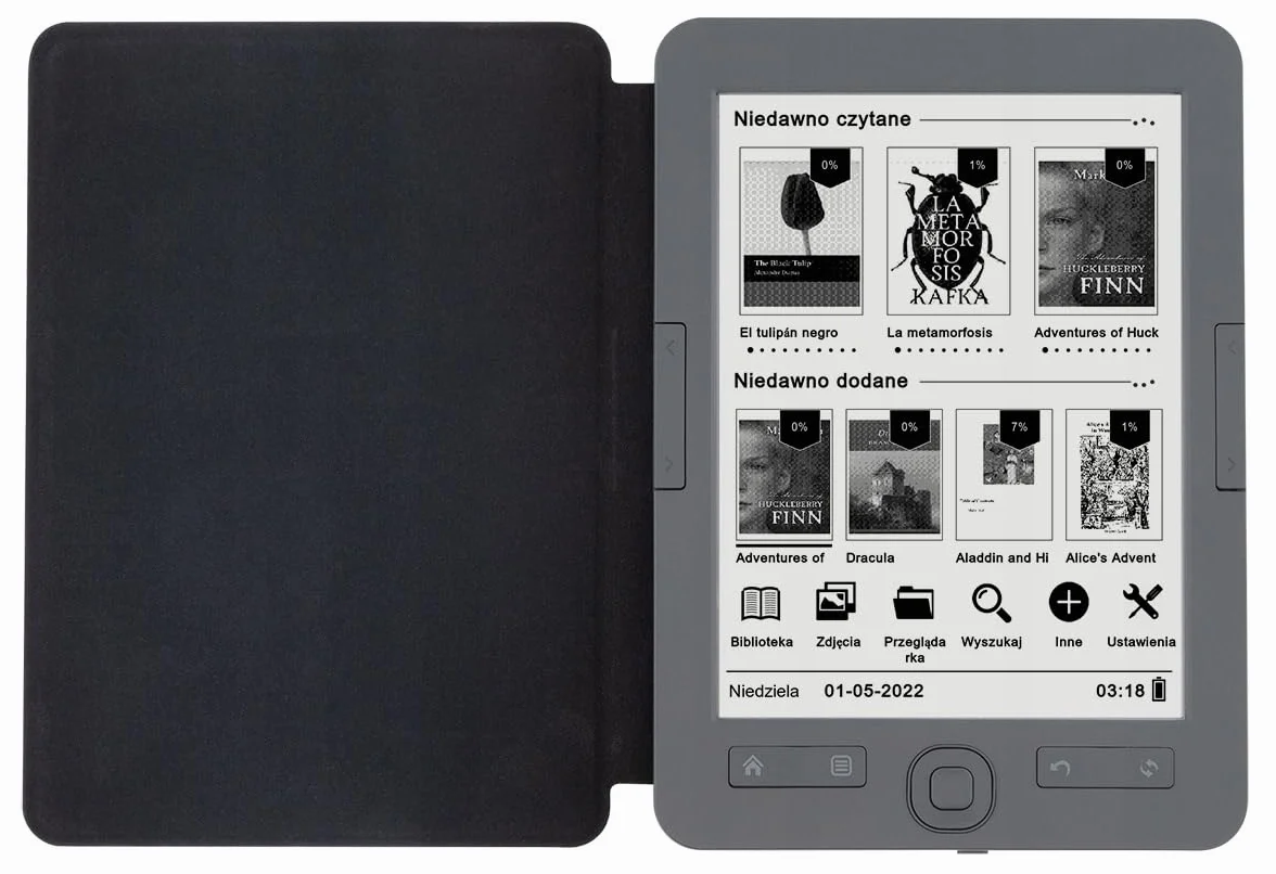 Liseuses Bemi Cognita+ 6" E-Ink Carta, 4Go, Étui Cuir, Gris - Légère, Polyvalente, Batterie 1800mAh, Mémoire Extensible, Menu Multilingue, Lecteur eBook