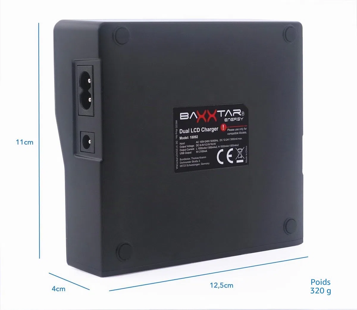 Baxxtar Chargeur Dual LCD USB pour Batteries Sony BP-U30 BP-U35 BP-U60 BP-U65 BP-U70 BP-U90 BP-U95 BP-U100 – pour caméras Sony PMW EX1/EX1r EX3 F3 100 150 160 200 – Mode Turbo 1500mA et Sortie USB
