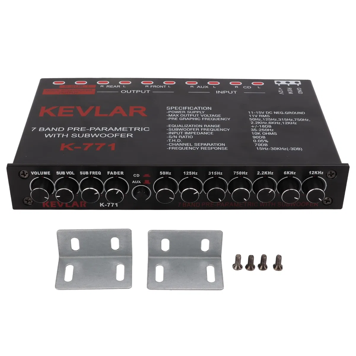 Haut-parleur Coaxial KIMISS, égaliseur Graphique Audio de Voiture Passe-bas Universel Réglage du Gain Variable à 7 Bandes Égaliseur D'entrée de Haut Niveau pour Système Stéréo