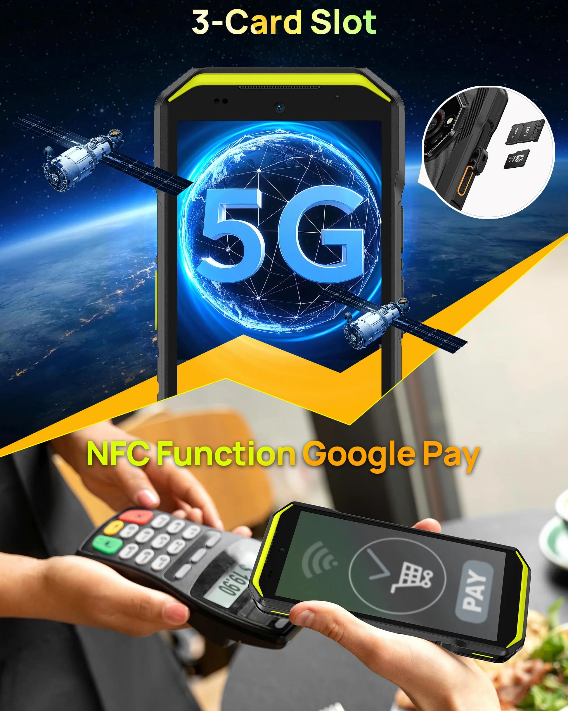 Ulefone Armor X32 Pro Téléphone Portable Incassable 5G, 16Go+256Go/SD-2TB Android 15 Smartphone 5500mAh 64MP+16MP+25MP Vision Nocturne, 5,65" 3-Slots/Flashlight/Face ID/Fingerprint/GPS/OTG/NFC Orange