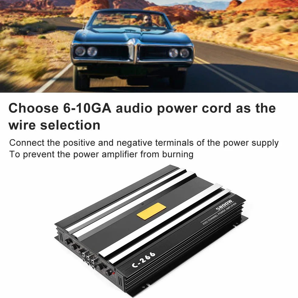 Qiilu Amplificateur Audio stéréo de Voiture, 12V 5800W Universel Voiture Camion amplificateur Audio stéréo amplificateur de Puissance de Haut-Parleur