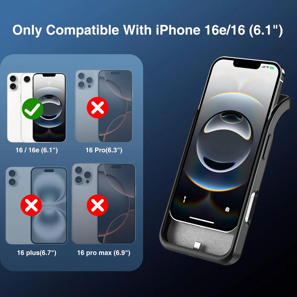 GIN FOXI Coque de batterie pour iPhone 16/16e [2026] Coque de chargement rapide 8500 mAh Ultra fine et légère Batterie rechargeable en TPU anti-chute Puissante boîte à jus pour iPhone 16/16e (6,1