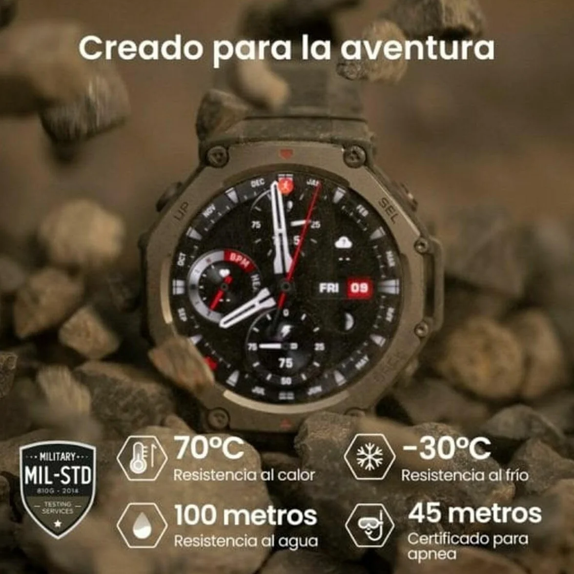 Amazfit T-Rex 3 Outdoor Smartwatch 48mm Écran AMOLED, Cartes et Navigation Hors Ligne, GPS Double Bande à 6 Systèmes Satellites, Autonomie de 27 Jours, Paiement NFC, 170 Modes Sportifs pour Aventure