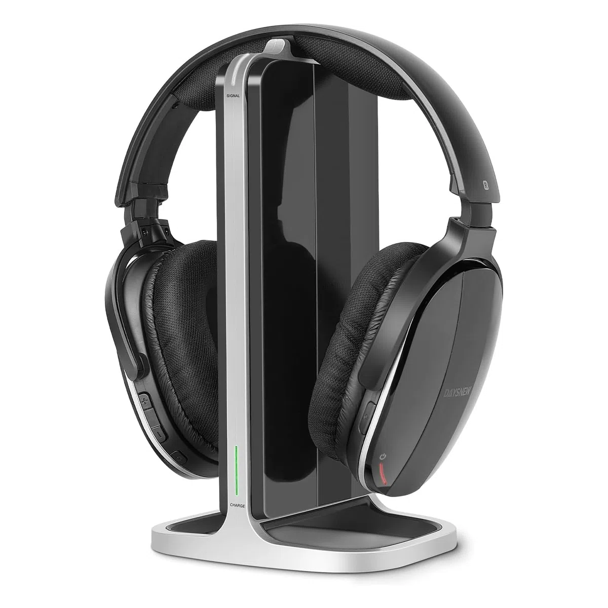 Casque sans Fil pour Regarder la télévision avec Station de Charge et émetteur RF, Casque TV Confortable pour Seniors, Compatible avec Toutes Les télévisions, Noir et Argent