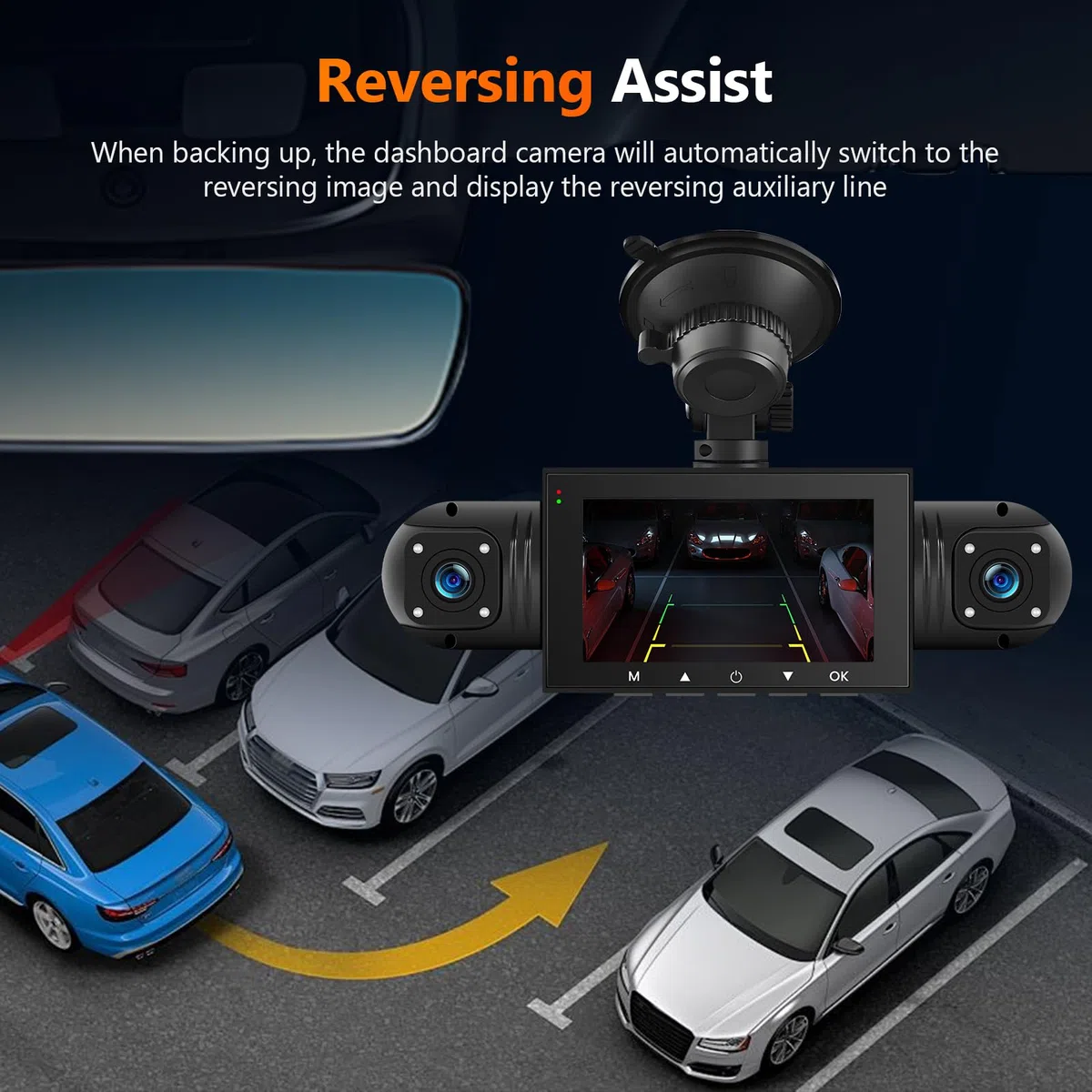 Podofo Mirror Dash Cam 4 Channel Front and Rear View Mirror Camera with 64GB Card, G-Sensor, Night Vision, 24H Parking Mode, Waterproof 1080P Camera
