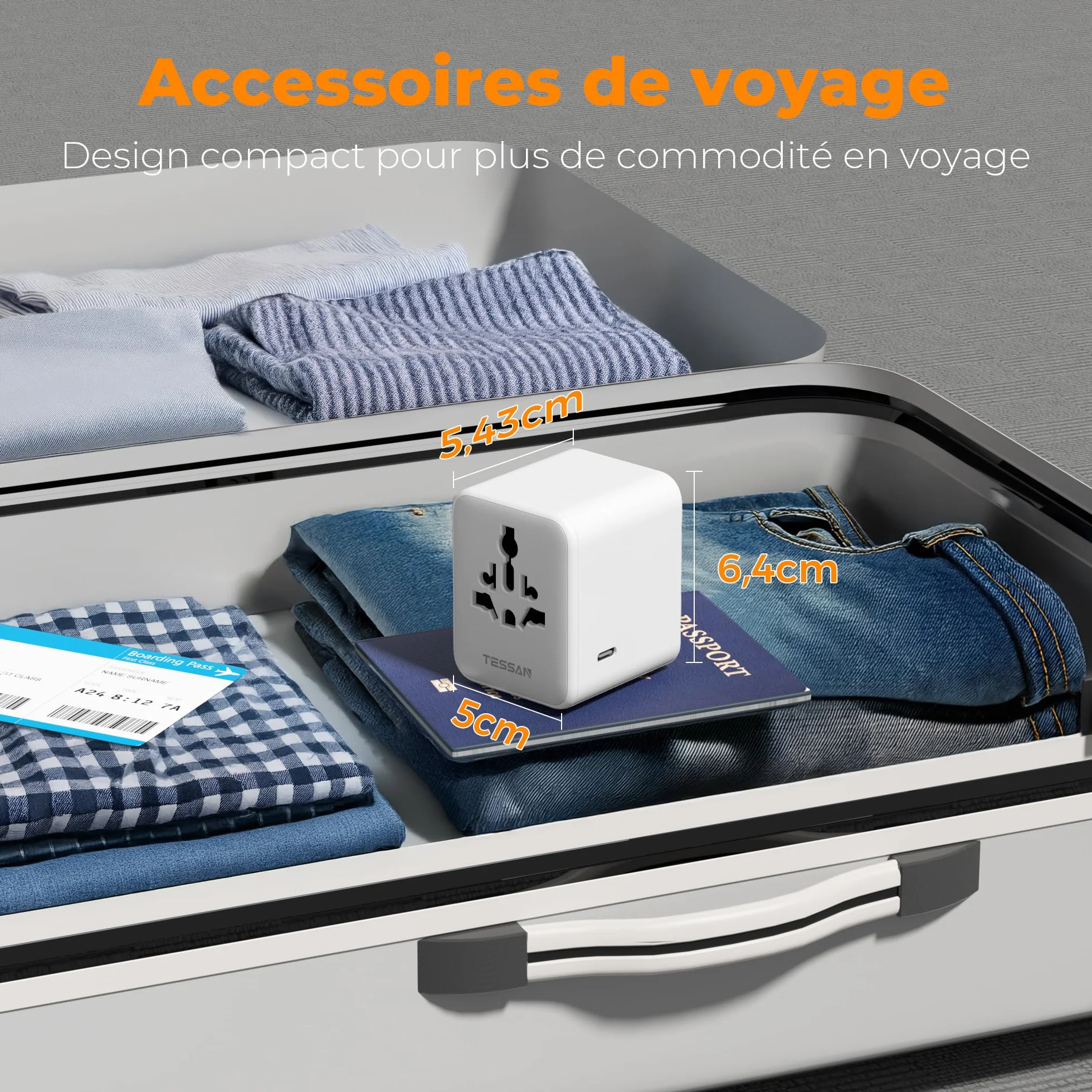 TESSAN Adaptateur Prise Universelle Voyage 5 USB 28W International France vers USA Angleterre Thaïlande Japon Australie Chine