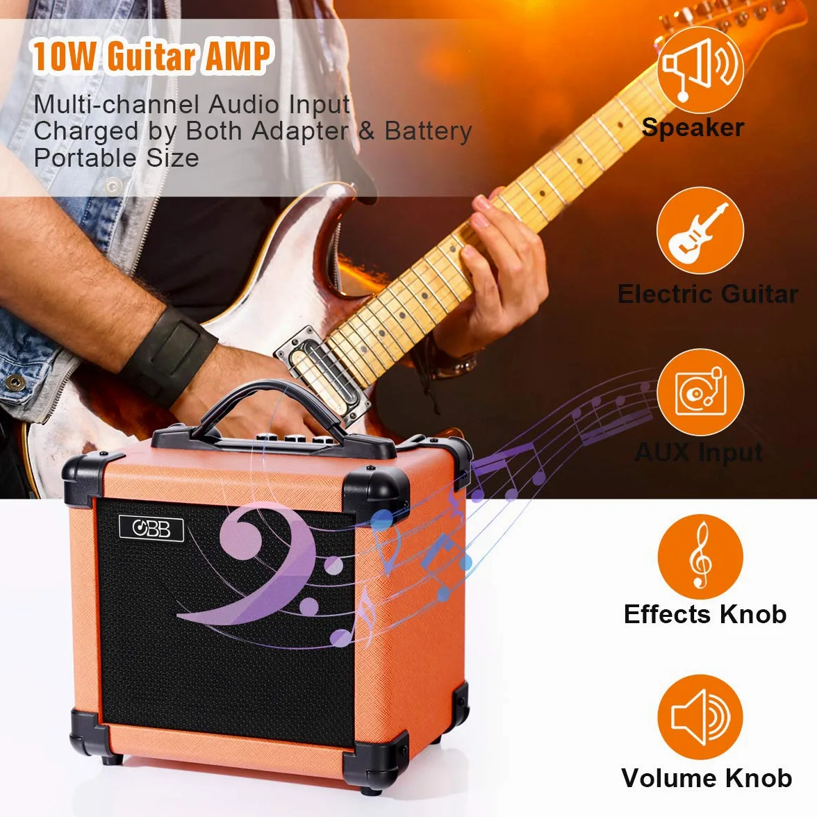 Coolmusic 10G Mini amplificateur de Guitare 10W amplificateur de Guitare électrique Portable Haut-Parleur combiné, intégré Bluetooth(inclure Un Adaptateur UE)