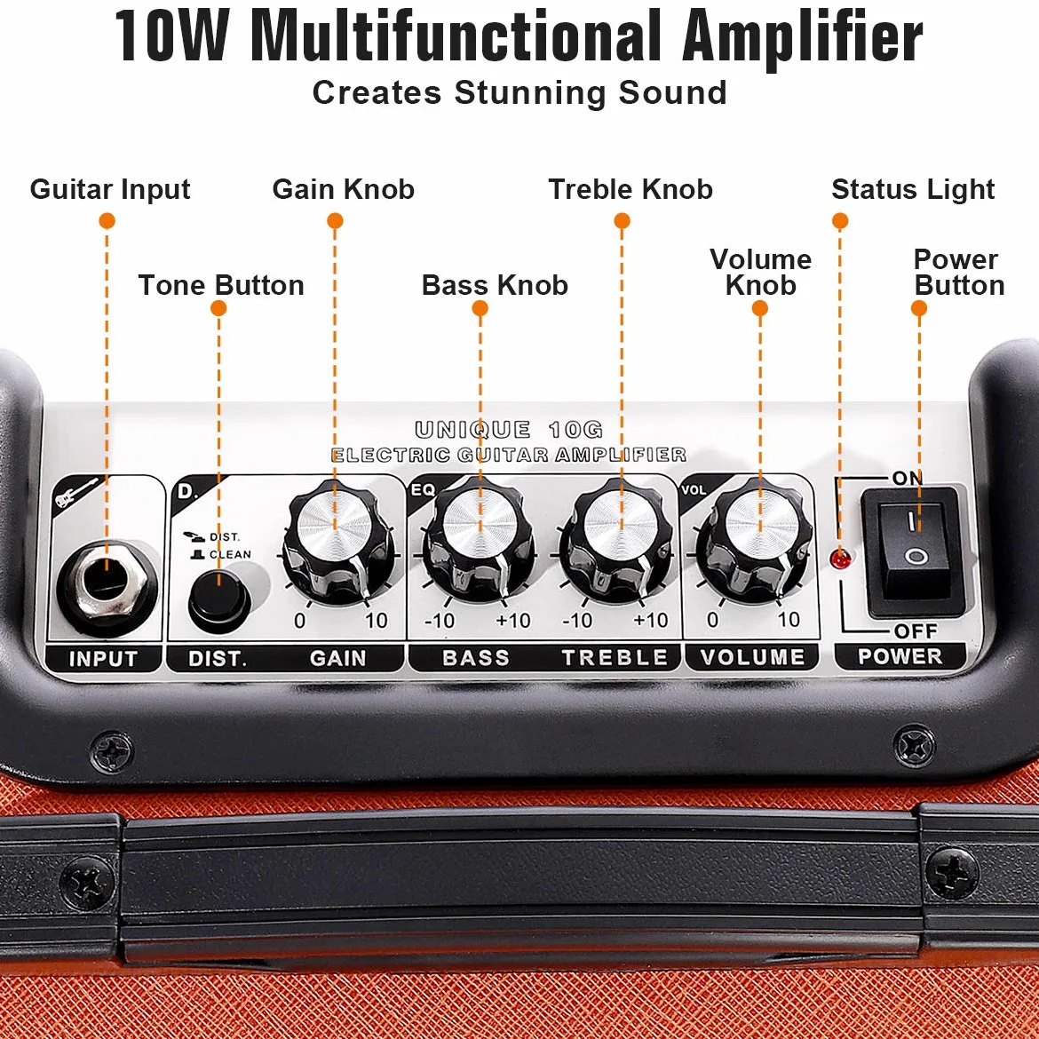 Coolmusic 10G Mini amplificateur de Guitare 10W amplificateur de Guitare électrique Portable Haut-Parleur combiné, intégré Bluetooth(inclure Un Adaptateur UE)