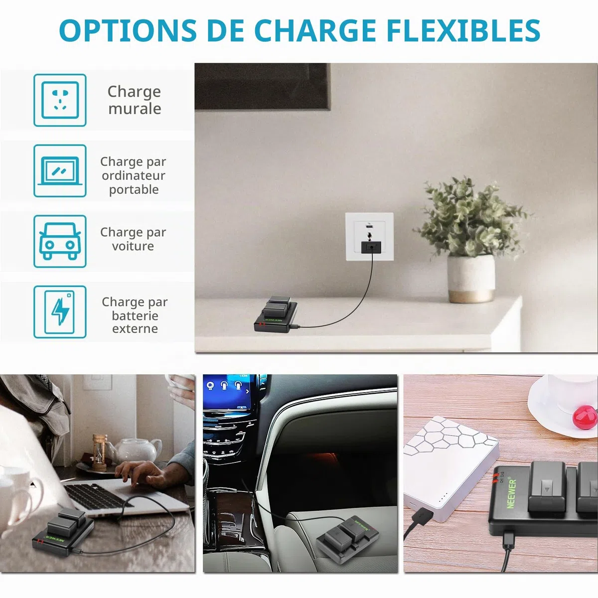 Neewer VW-VBT190 Batterie (Lot de 2/1950mAh) avec Chargeur Double USB Compatible avec Panasonic HC-V110 V130 V160 V180 HC-V201 V210 V250 HC-V380 HC-V510 V520 V550 HC-V710 V720 V750 V770 HC-VX870