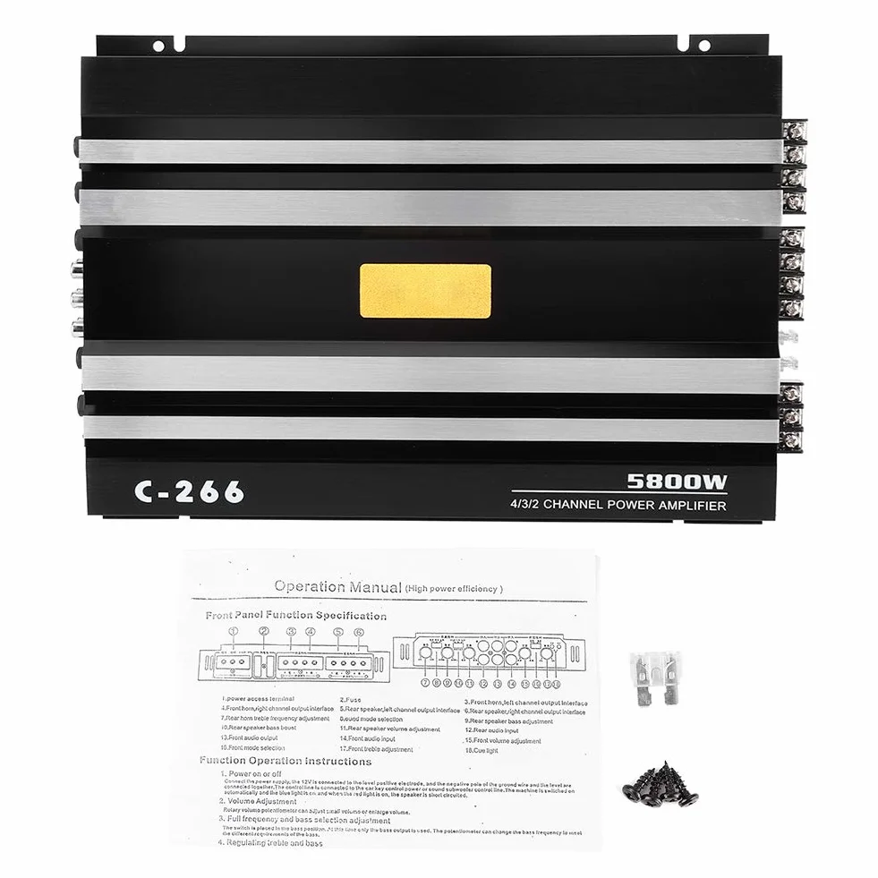 Qiilu Amplificateur Audio stéréo de Voiture, 12V 5800W Universel Voiture Camion amplificateur Audio stéréo amplificateur de Puissance de Haut-Parleur