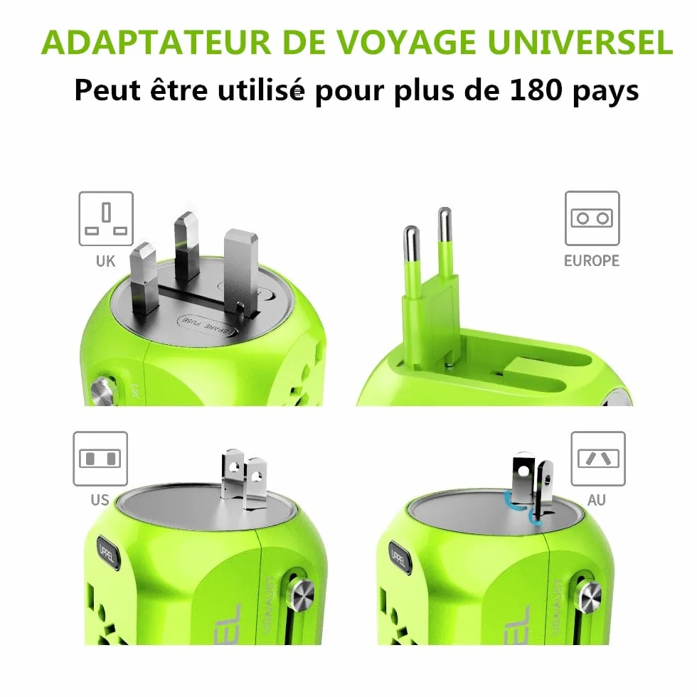 Adaptateur de Voyage Universel QC3.0 Charge Rapide USB 3.0 Type C US/EU/UK/AU