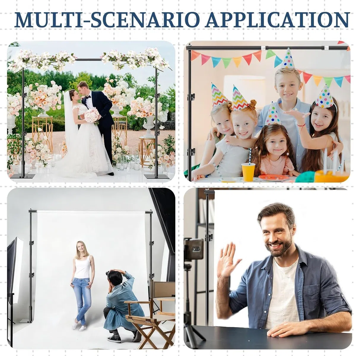 Support de Toile de Fond Robuste 2 m x 3 m avec Base en Métal | Réglable, 6 Pinces, Sac de Transport, Studio Vidéo, Mariage, FêTe