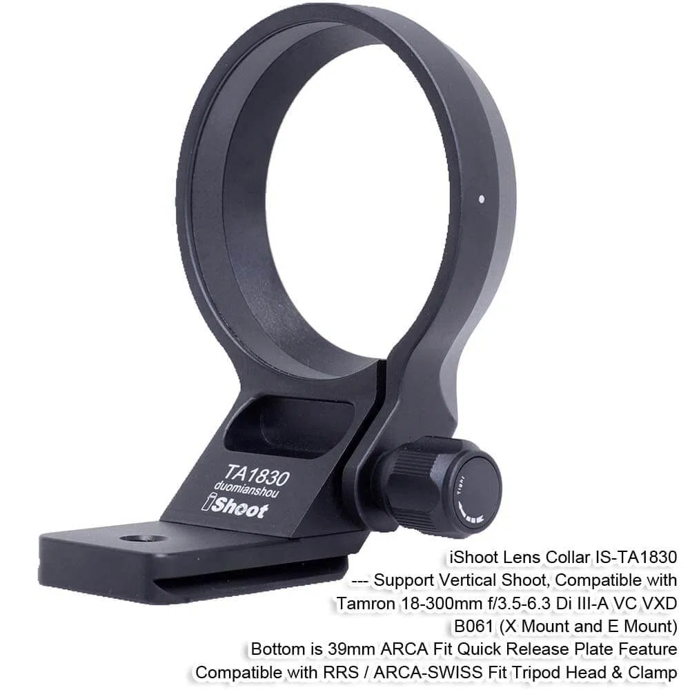 iShoot Anneau de Montage pour Trépied Bague Collier d'Objectif Compatible avec Tamron 18-300mm f/3.5-6.3 Di III-A VC VXD B061 (X/E Mount), Support d'Lentille plaque de dégagement rapide de la Arca Fit