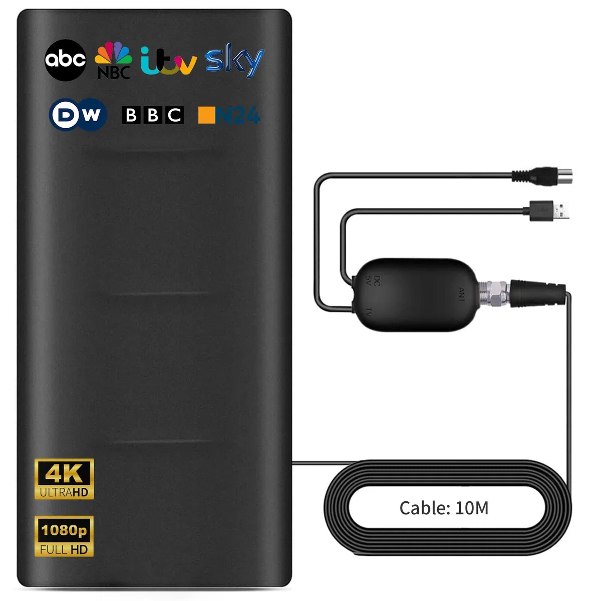 2026 Antenne TV Puissante pour Intérieur et Extérieur,Plage de Réception de 600 KM,Antennes HDTV Numérique,Compatible avec 4K 1080p Tous Les TV Intelligents,10M Câble Coaxial,TNT Amplificateur Signal