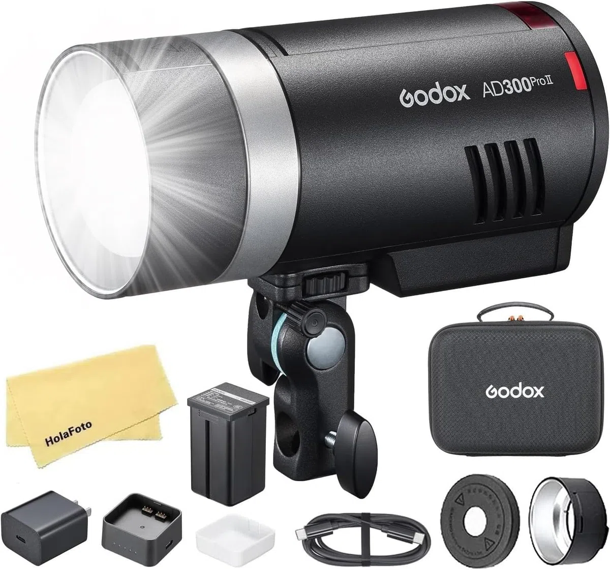 GODOX AD300 Pro II AD300Pro II 2.4G TTL1/8000 HSS 300W Outdoor Flash,14.4V/2600mAh Battery,0.01-1.5s Recycle,1.2kg,16 Color Groups,350 Full Power Pop for Canon Sony Nikon Fuji Olympus Panasonic Camera