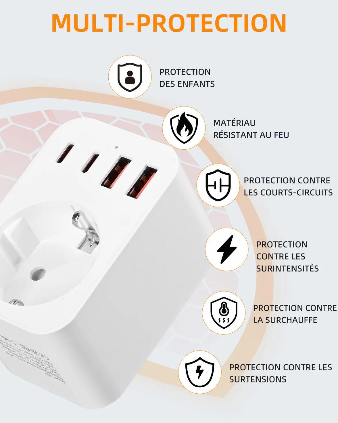 Kit d'adaptateur Prise Universelle Voyage USB-A Type-C Type G B I A M D pour Royaume-Uni États-Unis Australie Japon