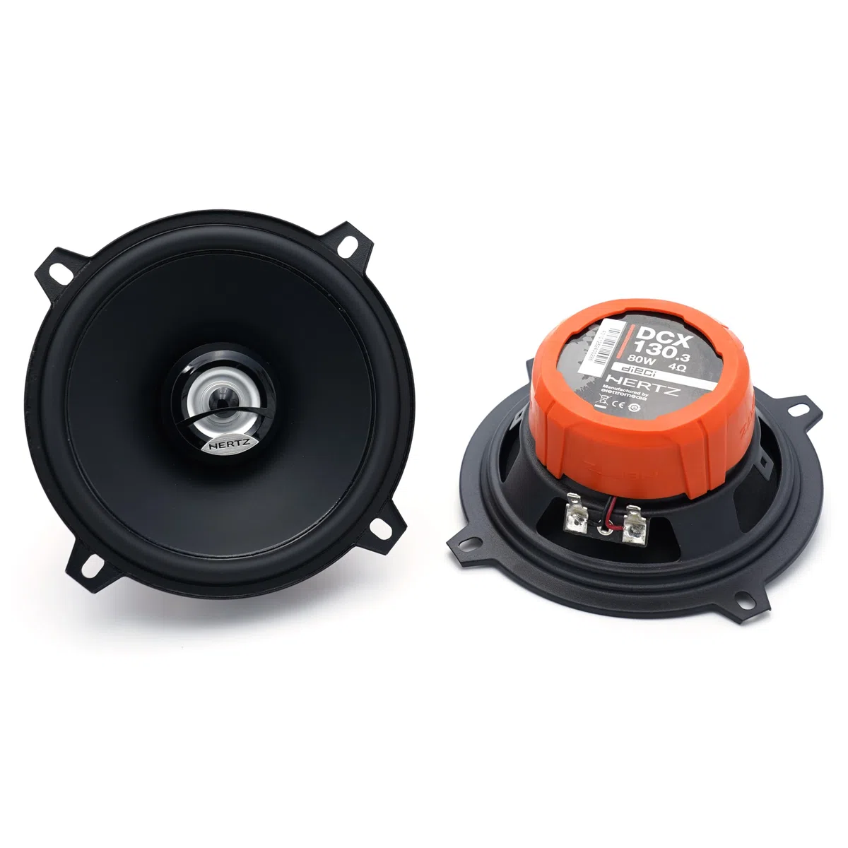 Hertz DCX 130.3 Paire de Haut-parleurs coaxiaux 2 Voies 130 mm, 80 W | papier pressé hydrofuge, tweeter PEI 15 mm, 5 pouces, 40 W RMS, 4 Ohm, 93 dB, 65-21000 Hz, aimant ferrite