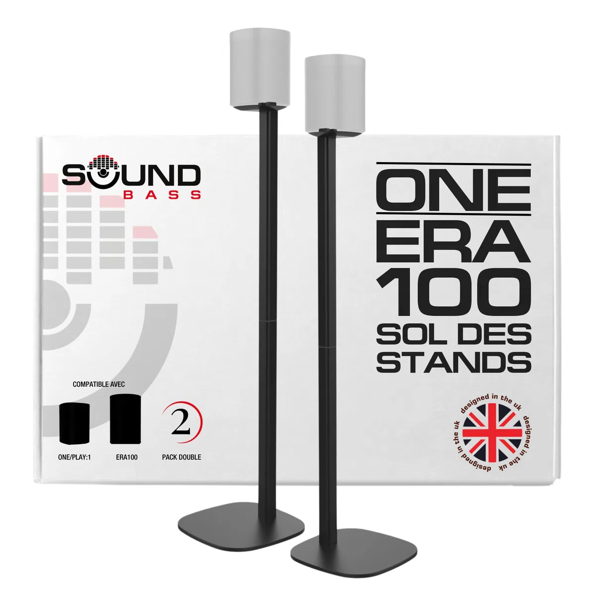 Sound Bass Pied de Sol One / ERA100, (2 Pièces), Noir, Double, Paire | Compatible avec Sonos One, Gen 2, Play:1, SL | Design Évolutif Également Compatible avec ERA 100, Conçu par Sound Bass UK