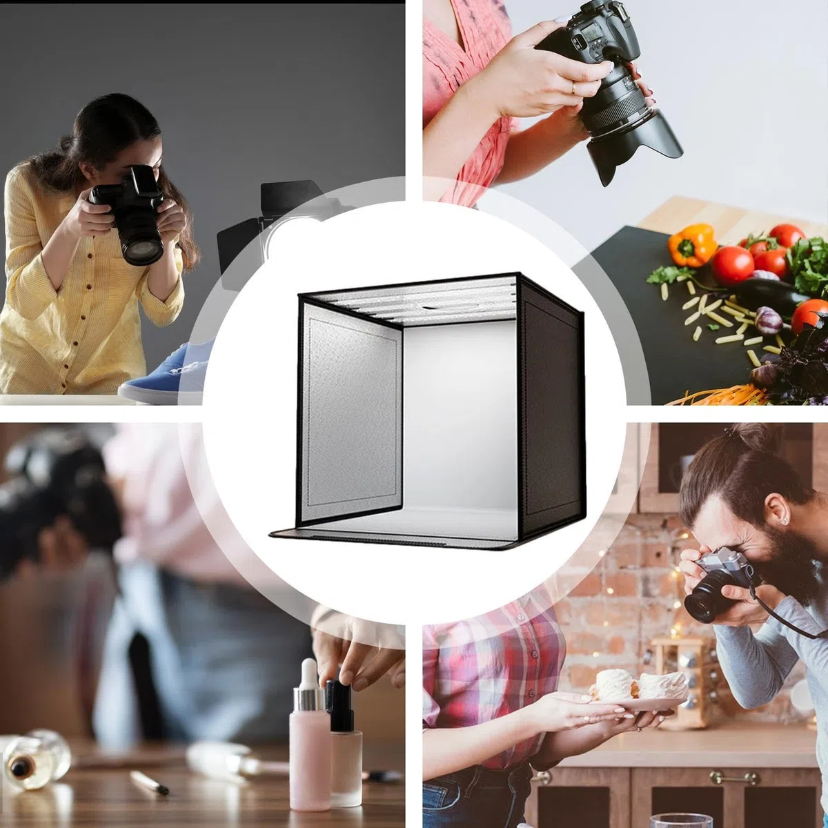 Boîte à lumière pour studio photo - 44 x 44 cm - Cabine de tente pliable avec lumière LED - Accessoires de séance photo pour amateurs et photographes professionnels