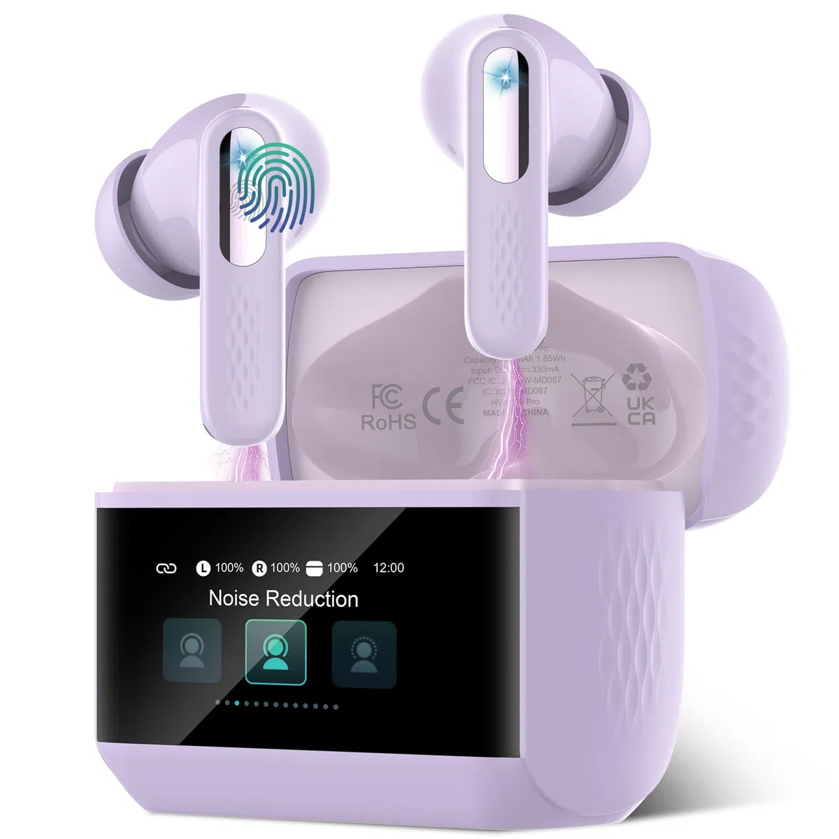 ZYHKON Ecouteurs Bluetooth sans Fil, Écouteur Bluetooth 5.4 avec Écran Tactile Multifonction, Stéréo Immersif Ecouteurs sans Fil avec Réduction du Bruit ANC, Violet Clair
