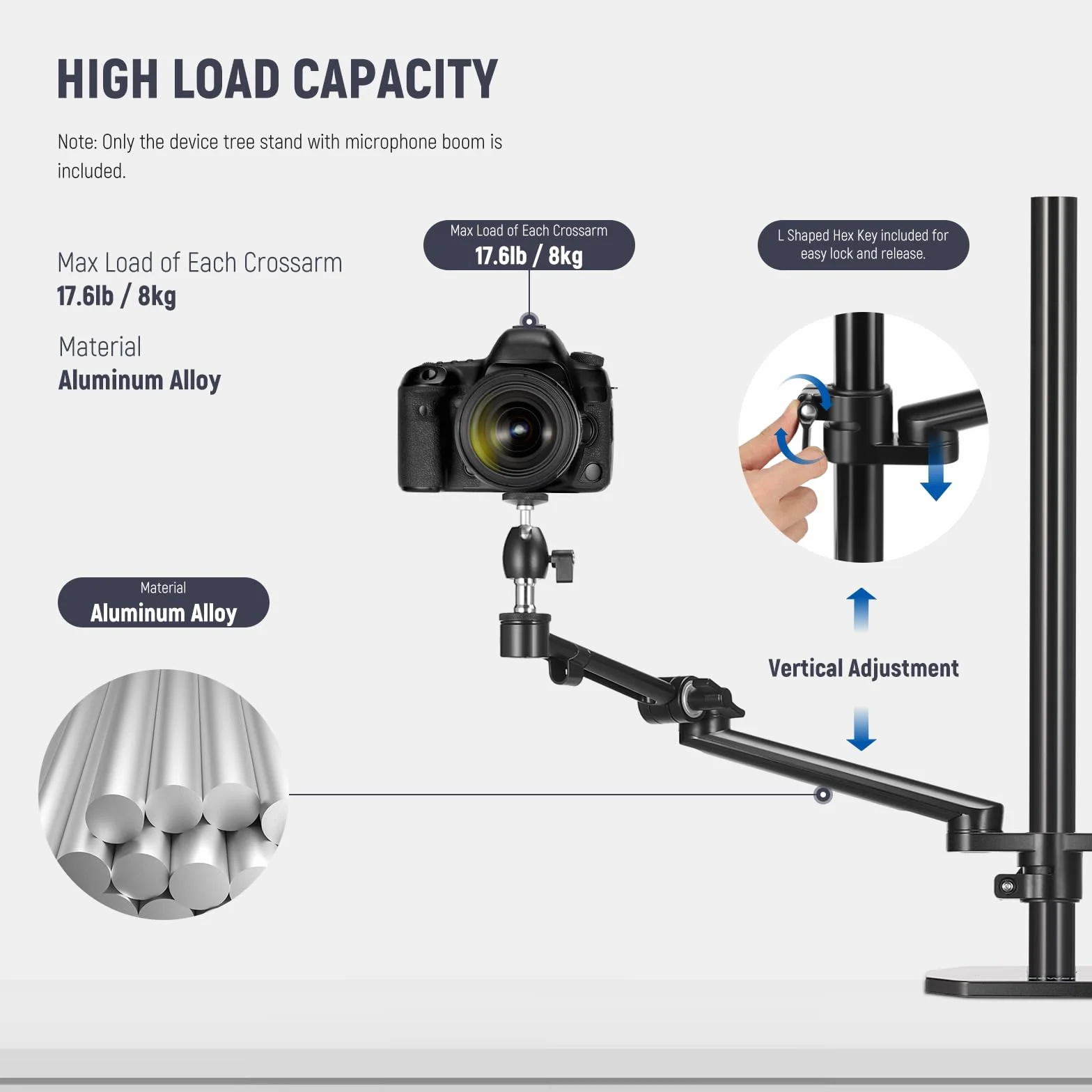 NEEWER Support de caméra aérienne avec 4 Bras perches pour Photographie, vidéo, Anneau Lumineux, Webcam, Micro Compact pour Diffusion en Direct, Diffusion en Ligne, réunion d'enseignement, DS007