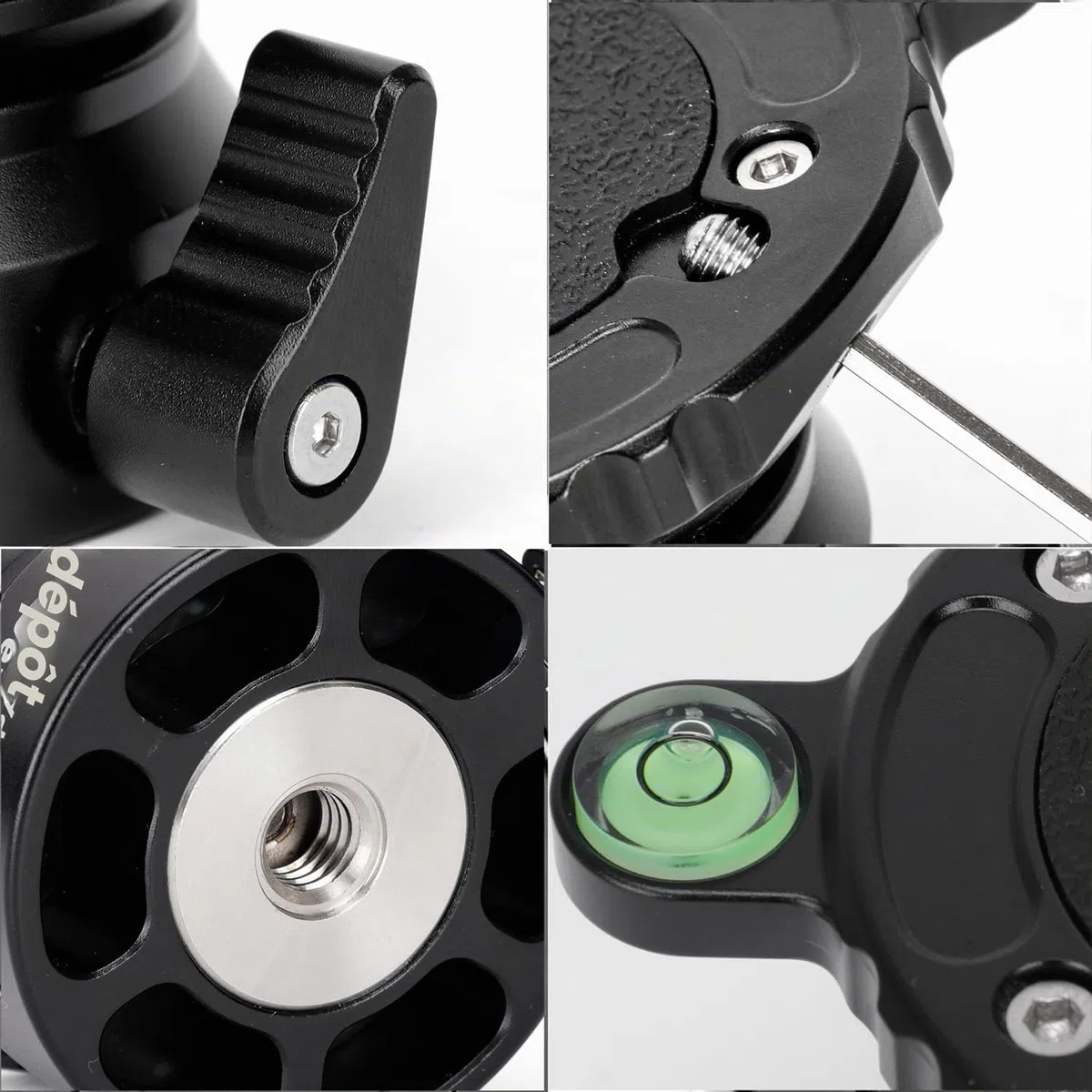 Koolehaoda PA-55 Tête de Nivellement pour Appareil Photo, Aluminium Fraisé CNC Base de Nivellement avec Filetage de 1/4 et Niveau à Bulle décalé,Charge Max 10kg