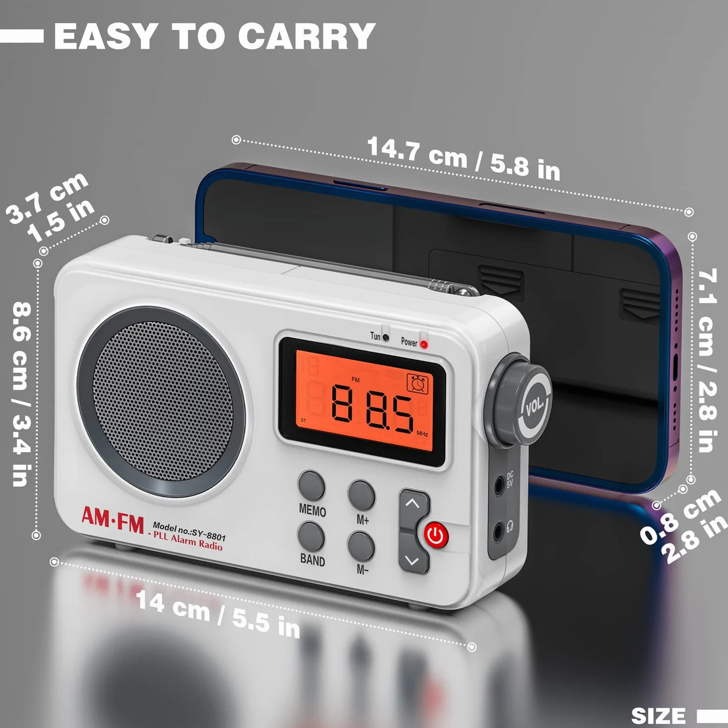 Tendak Petite Radio Portable FM/AM MW Transistor avec Grand écran Réveil Prise Casque