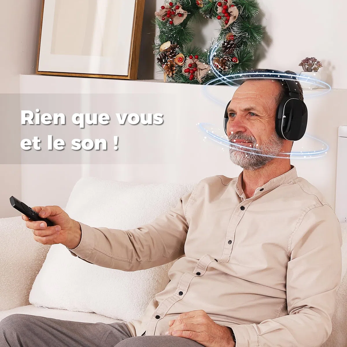 Casque sans Fil pour Regarder la télévision avec Station de Charge et émetteur RF, Casque TV Confortable pour Seniors, Compatible avec Toutes Les télévisions, Noir et Argent