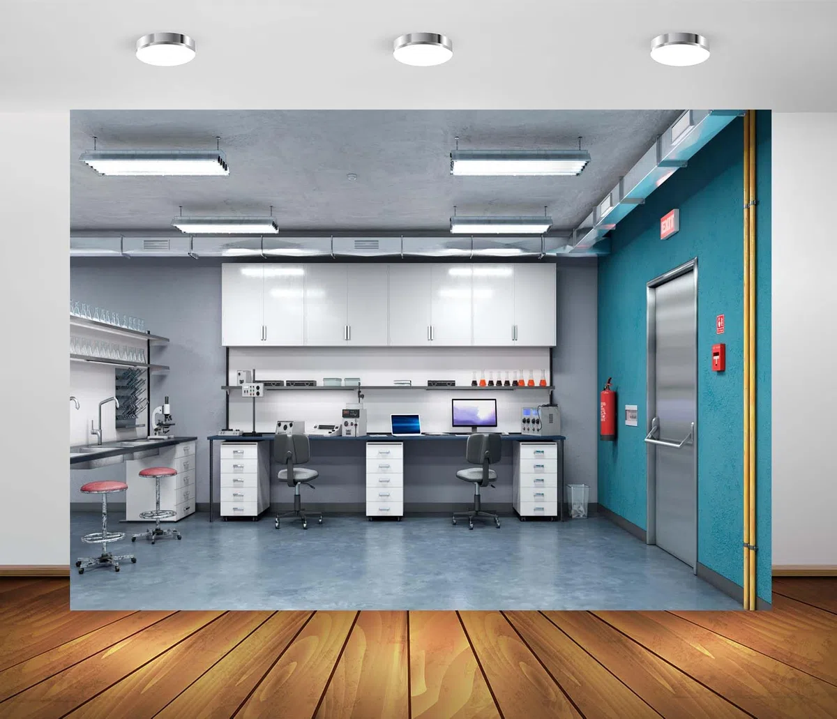 3x2.5m Toile de Fond pour Lieu de Travail en Laboratoire Toile de Fond Scientifique Matériel de Laboratoire Toile de Fond pour Photographie Bannière de fête à thème de Laboratoire