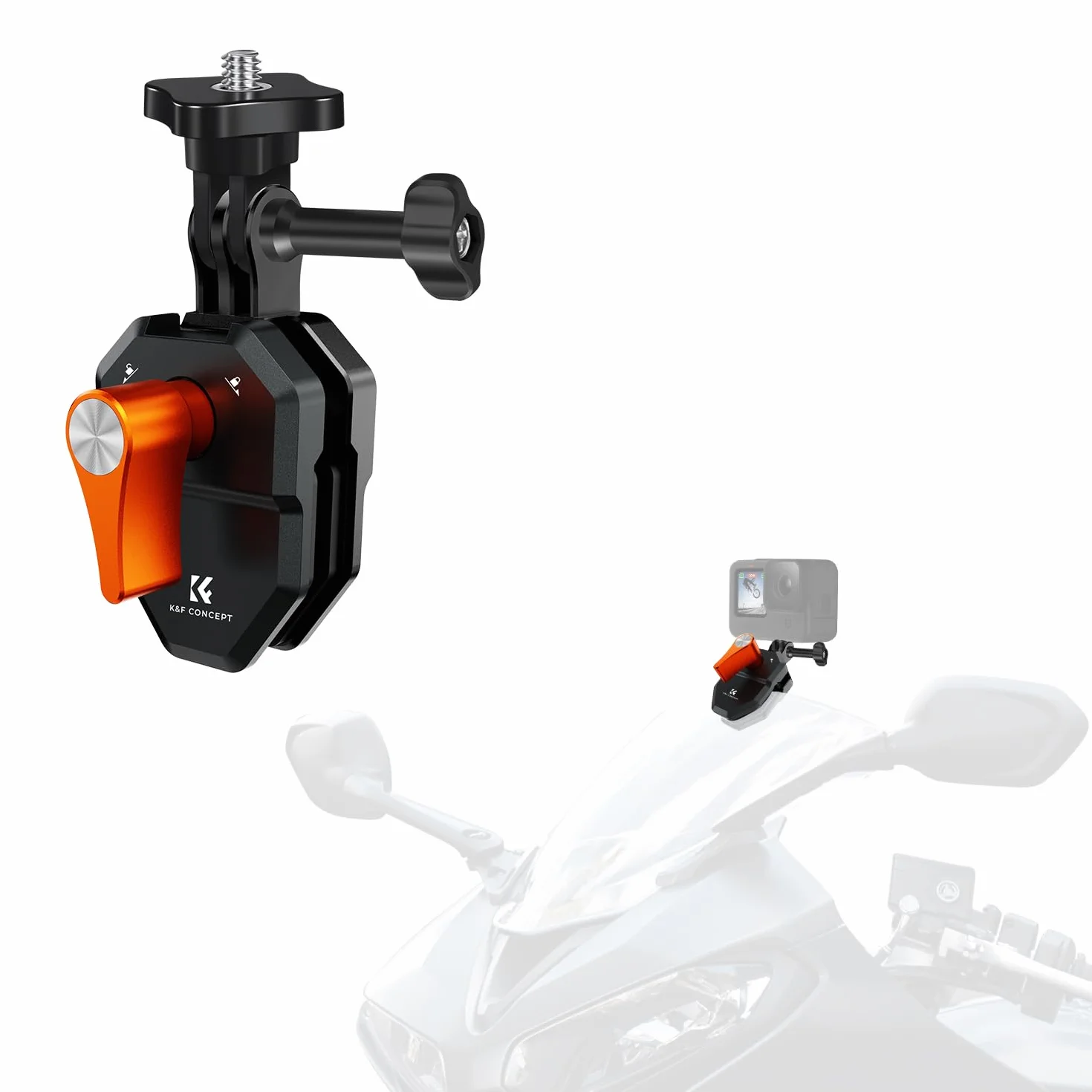K&F CONCEPT Pince Fixation Pare-Brise Moto Clip Support Aluminium pour Caméra d'Action GoPro DJI Osmo Action 3/4/5 Pro DJI Osmo 360