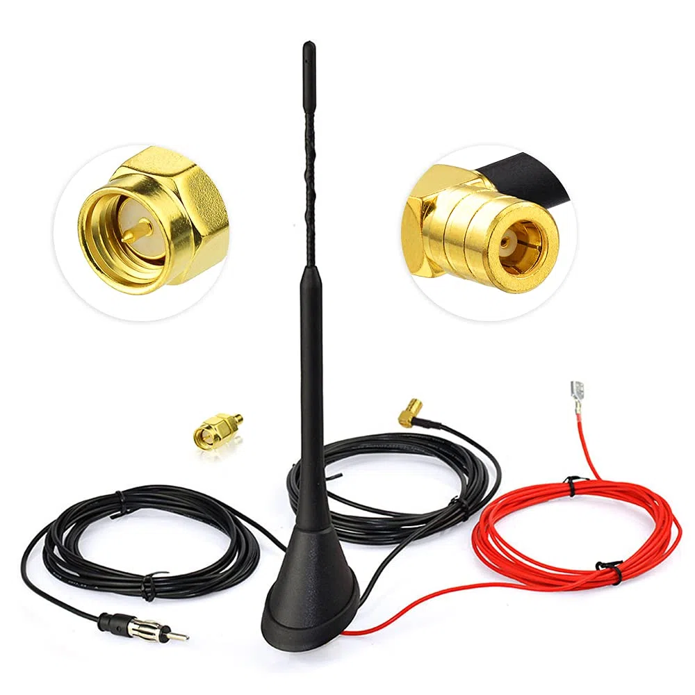 Eightwood Antenne Radio Toit Voiture Connecteur DIN SMB SMA Tige 23cm | Antenne combinée DAB/FM/AM Câble 5M avec Amplificateur de Signal Pour Pioneer Kenwood Caravane