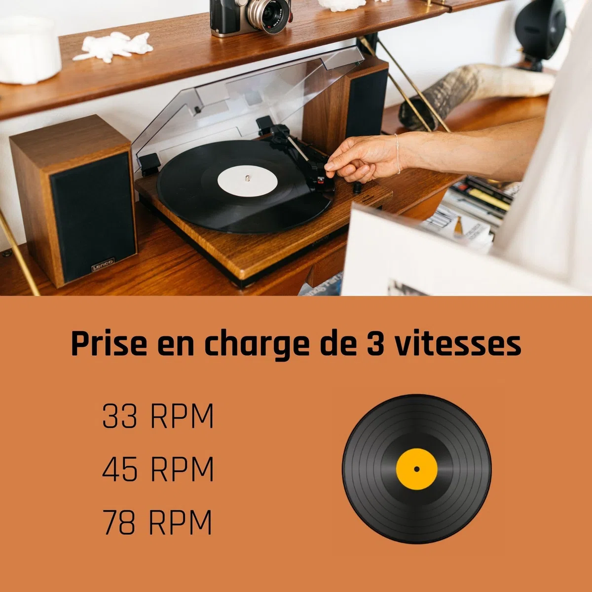 Lenco LS-100 Hi-FI Platine Vinyle avec Bluetooth 5.0 - Tourne Disque avec Haut-Parleur Externe 2 x 10 W RMS - Transmission par Courroie - Arrêt Automatique - Bois