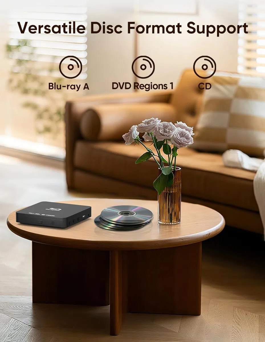 Lecteur DVD Blu Ray 1080P Full HD pour TV avec sortie HDMI AV | Dolby DTS Audio, lecture USB 128 Go, lecteur Blu-ray région A et lecteur DVD de région 1, prise en charge du cinéma maison