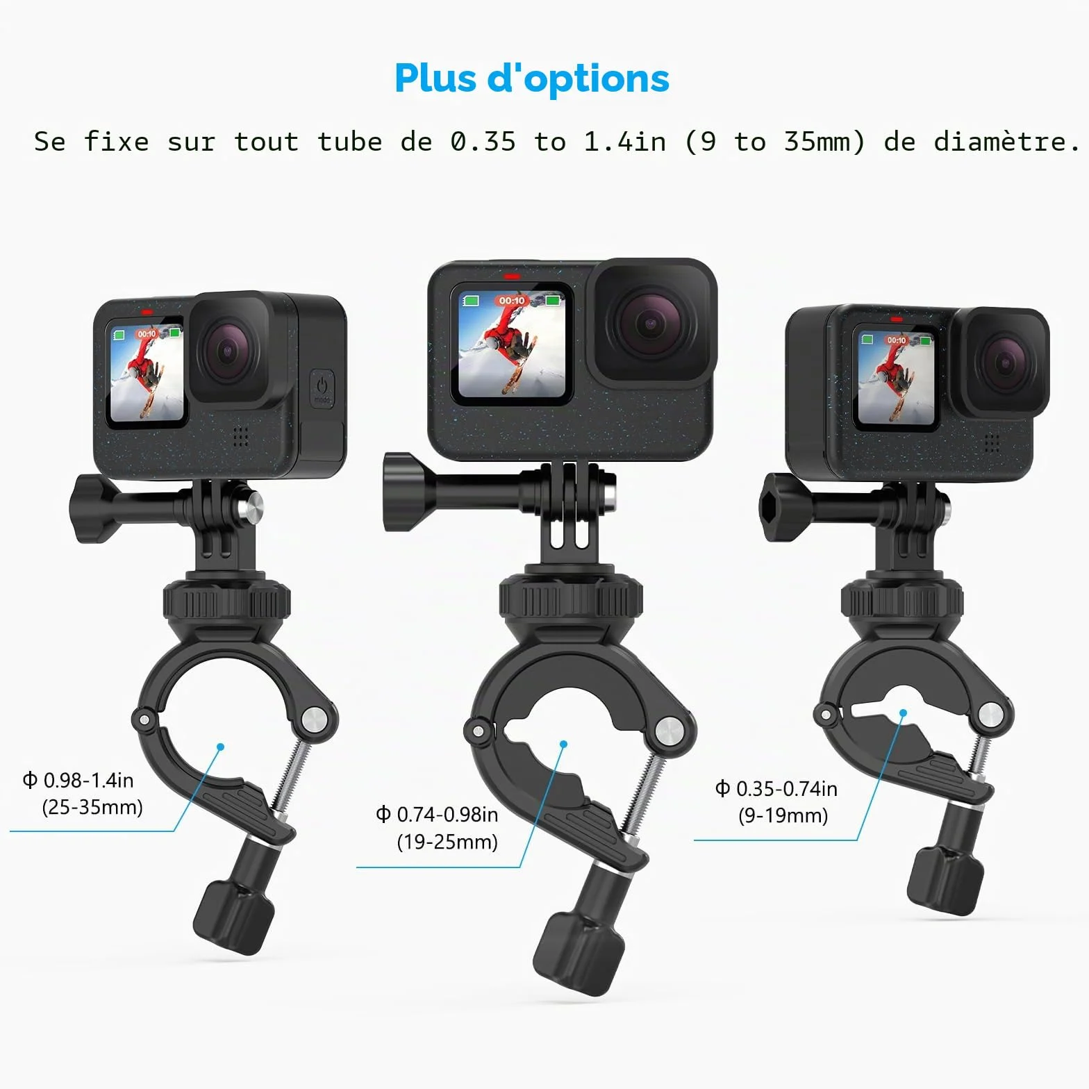 Support de Pince Tube Fixation pour GoPro Hero 13 12 11 10 9 8 7 6 5 Session DJI Caméras d'action - Pivote à 360