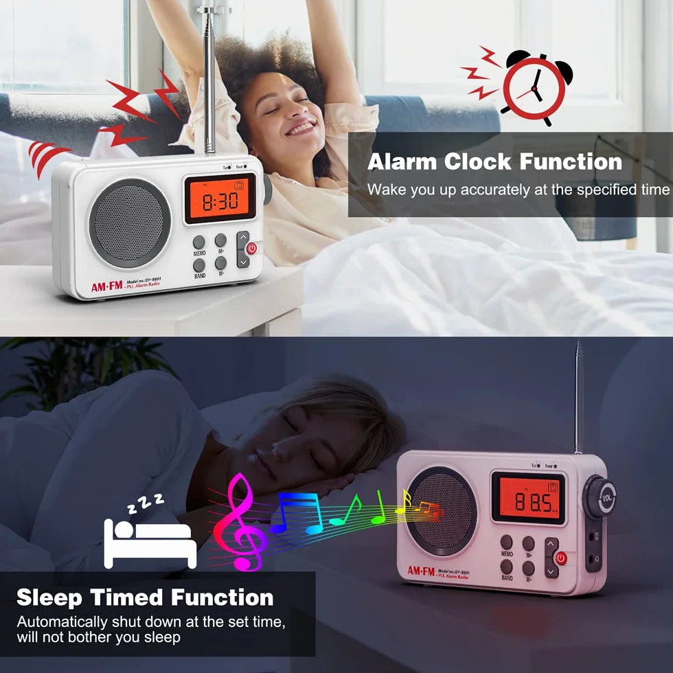 Tendak Petite Radio Portable FM/AM MW Transistor avec Grand écran Réveil Prise Casque