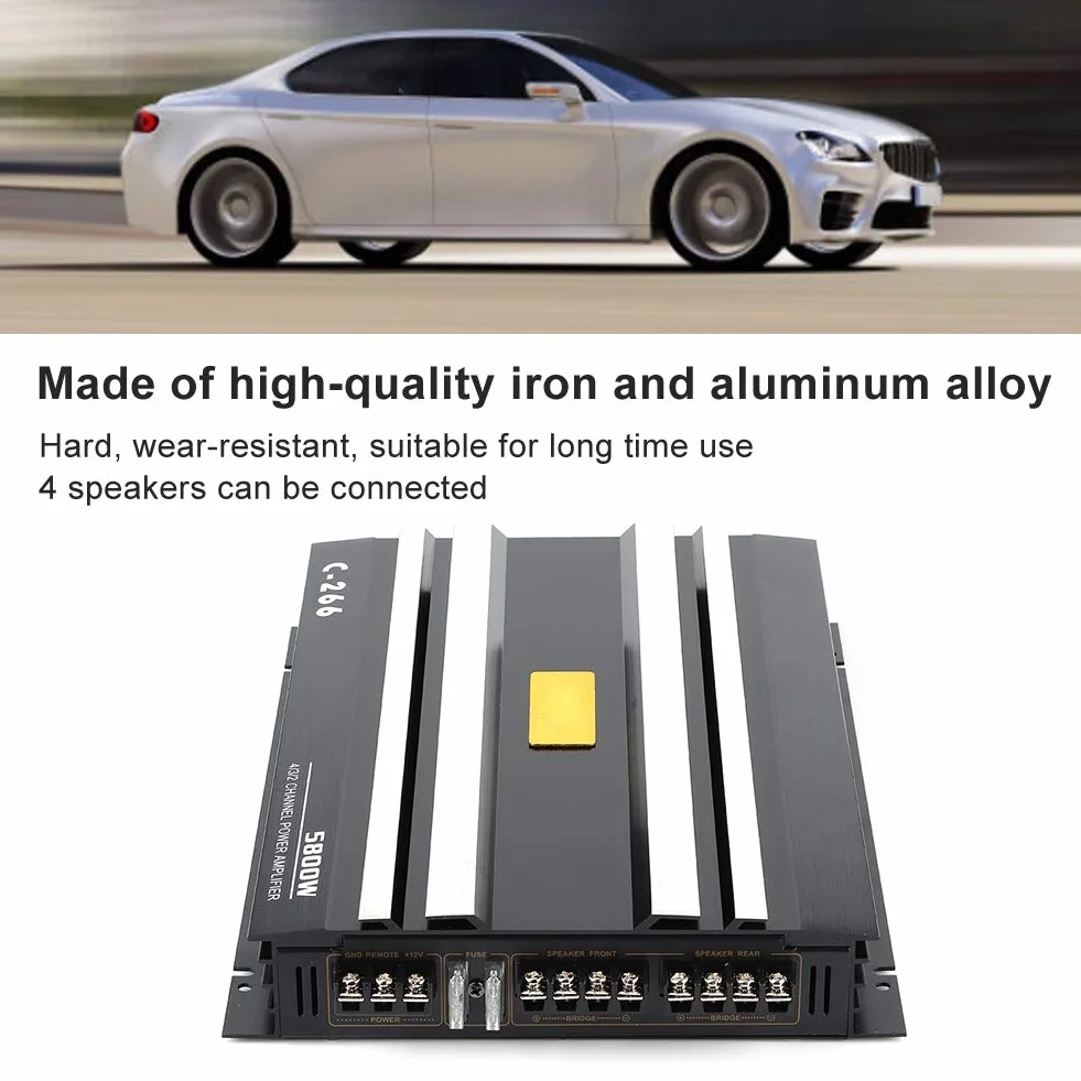 Qiilu Amplificateur Audio stéréo de Voiture, 12V 5800W Universel Voiture Camion amplificateur Audio stéréo amplificateur de Puissance de Haut-Parleur
