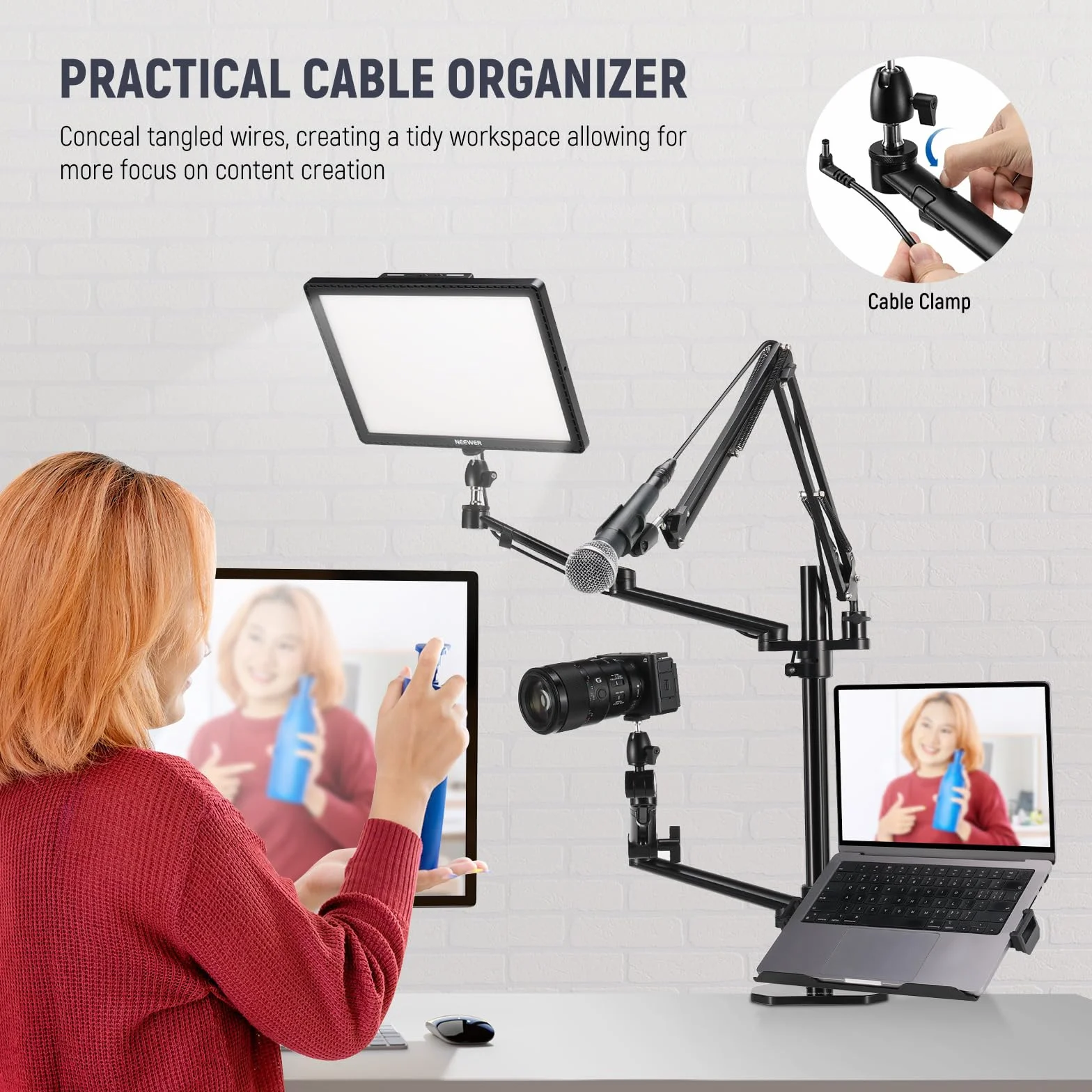 NEEWER Support de caméra aérienne avec 4 Bras perches pour Photographie, vidéo, Anneau Lumineux, Webcam, Micro Compact pour Diffusion en Direct, Diffusion en Ligne, réunion d'enseignement, DS007