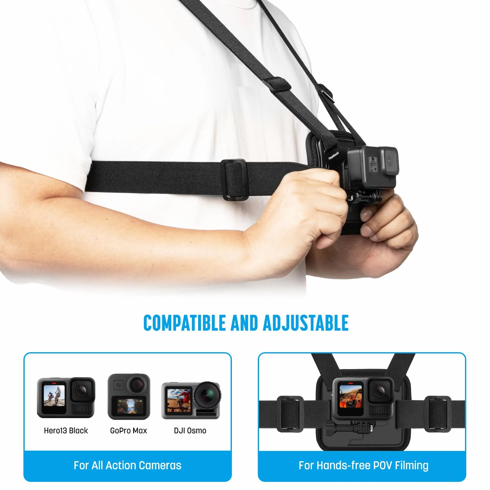 Harnais de Poitrine Compatible GoPro DJI Osmo AKASO Caméras d'action Fixation Chesty Noir