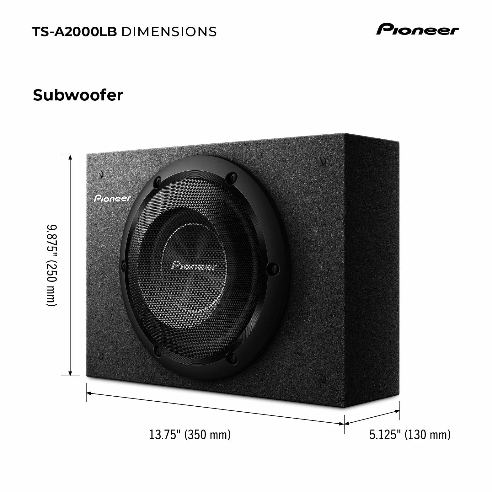 PIONEER TS-A2000LB Caisson de Basses Passif, boîtier Puissant avec Puissance maximale de 700 W, 20 cm, Membrane IMPP, Noir, Puissance de Sortie Continue 250 W