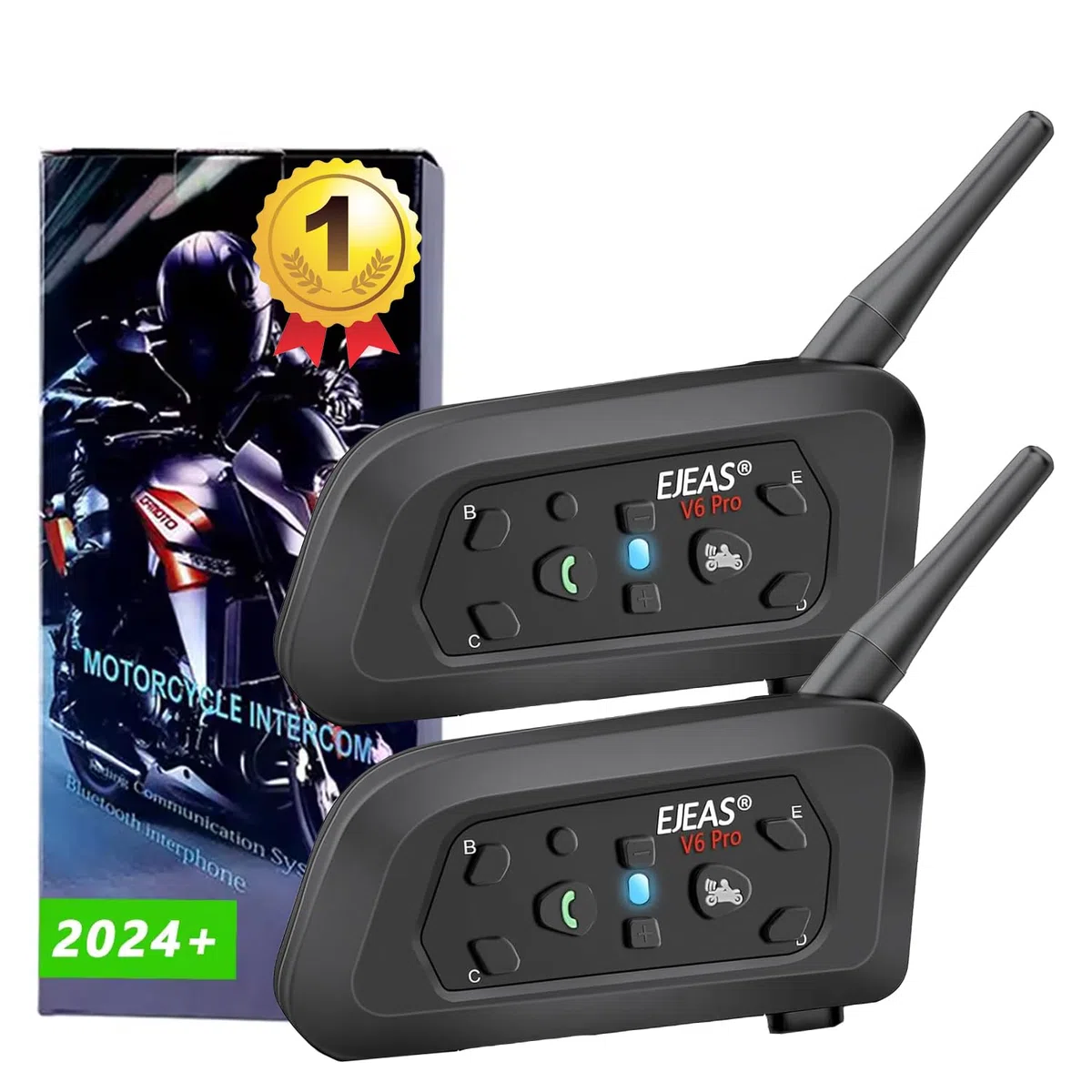 V6 Pro interphone Moto imperméable casque Bluetooth pour moto, Ski, Vélo, automobile (1200 m/MP3/GPS/Duplex complet/240H en attente/Communication Entre 6 personnes)